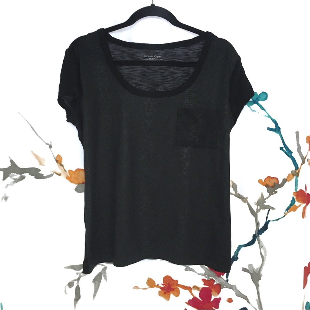 Calvin Klein Black Snake Skin Texture Pocket Tee